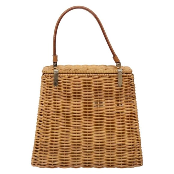 Salvatore Ferragamo Gancini Hand Bag Wicker Beige Gold Auth 132381 - Picture 3 of 16